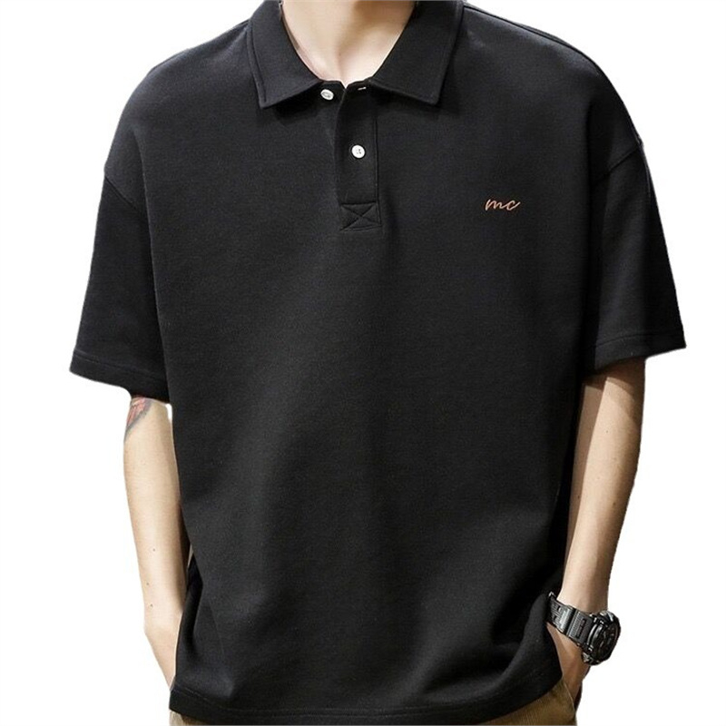 Polo bărbătesc – croială lejeră, mâneci scurte, culoare solidă, stil coreean, material din bumbac perlă cu peste 96% bumbac, lavabil la mașină, vară.