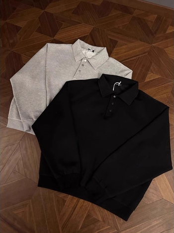 Polo majica s dugim rukavima, labav kroj, 100% poliester, japanski retro stil