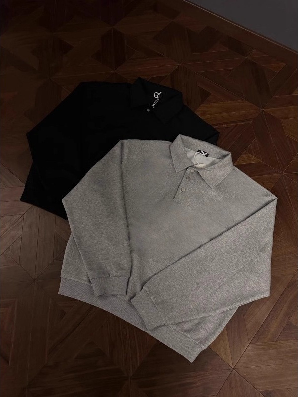 Polo majica s dugim rukavima, labav kroj, 100% poliester, japanski retro stil