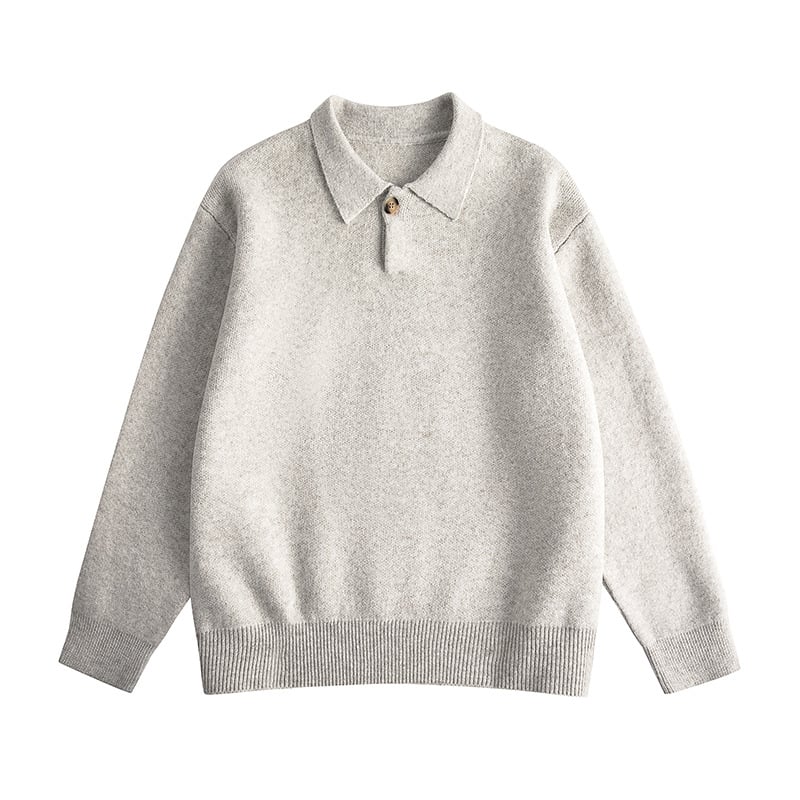 Kötött felső lehajtható gallérral, hosszú ujjú, laza szabás — poliészter-keverék (74.5% poliészter, 9.7% akril, 8.9% nejlon, 4.1% gyapjú, 2.8% spandex)