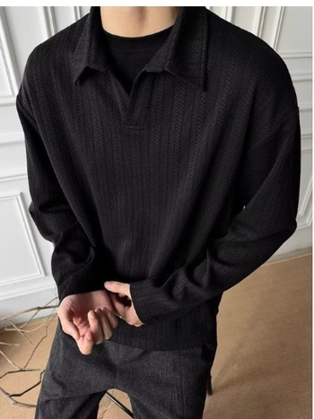 Tricou polo cu mâneci lungi - decolteu în V, croială lejeră, 96% poliester