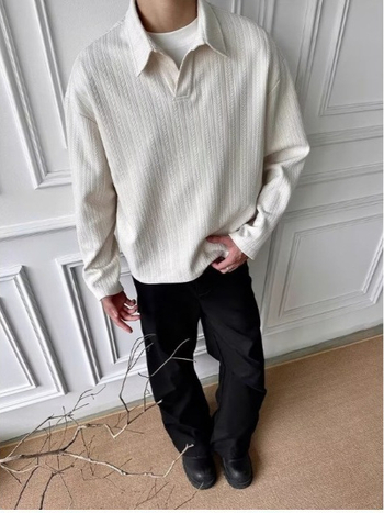 Tricou polo cu mâneci lungi - decolteu în V, croială lejeră, 96% poliester