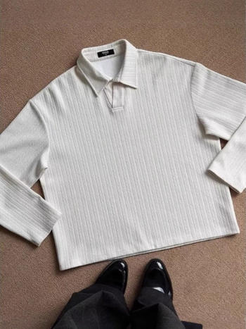 Tricou polo cu mâneci lungi - decolteu în V, croială lejeră, 96% poliester