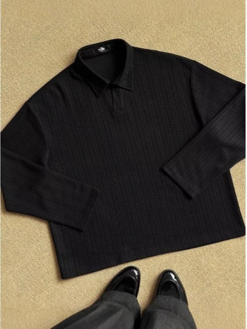 Tricou polo cu mâneci lungi - decolteu în V, croială lejeră, 96% poliester