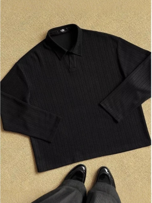 Tricou polo cu mâneci lungi - decolteu în V, croială lejeră, 96% poliester