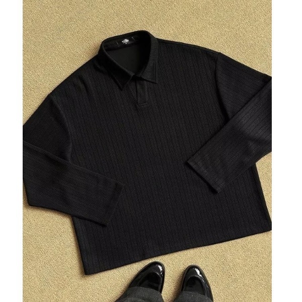 Tricou polo cu mâneci lungi - decolteu în V, croială lejeră, 96% poliester