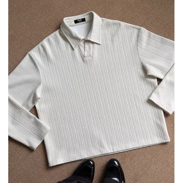 Tricou polo cu mâneci lungi - decolteu în V, croială lejeră, 96% poliester