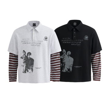 JAKOO Muška polo majica s ovratnikom, američki retro stil, prugasti uzorak, mješavina pamuka, dugi rukav