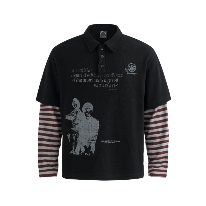 JAKOO Muška polo majica s ovratnikom, američki retro stil, prugasti uzorak, mješavina pamuka, dugi rukav