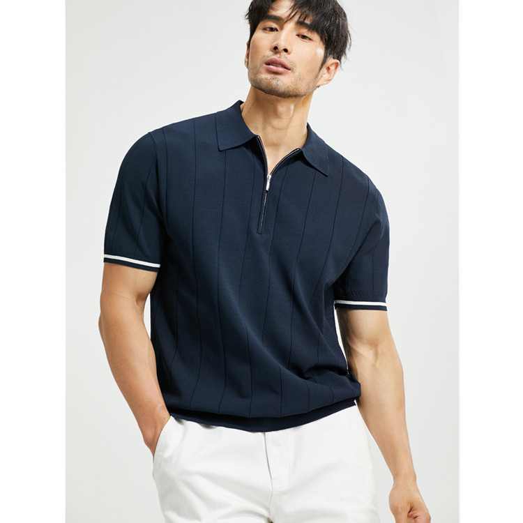 Tricou polo tricotat pentru bărbați, cu guler lapel, mâneci scurte, amestec poliester, stil britanic, vară 2025