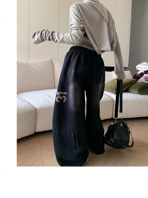 Pamukaste široke hlače s visokim strukom i printom, japansko-korejski stil