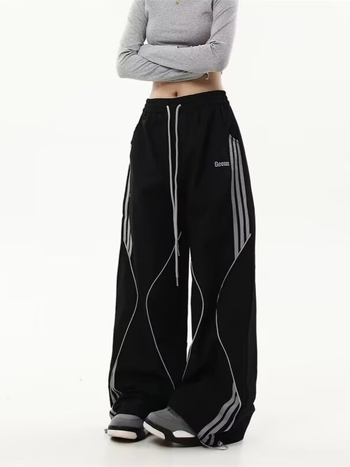 Ženske ravne casual hlače, Polyester 95%+, Srednji porast, Srednja debljina, Jesen 2024, Street fashion