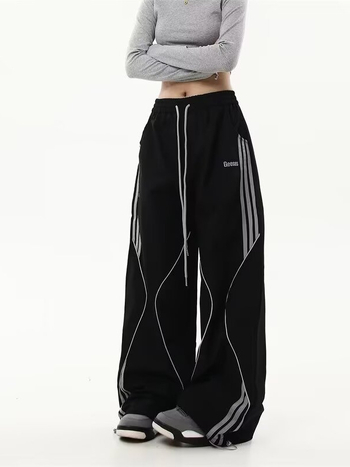 Ženske ravne casual hlače, Polyester 95%+, Srednji porast, Srednja debljina, Jesen 2024, Street fashion
