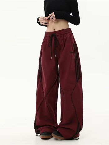 Ženske ravne casual hlače, Polyester 95%+, Srednji porast, Srednja debljina, Jesen 2024, Street fashion