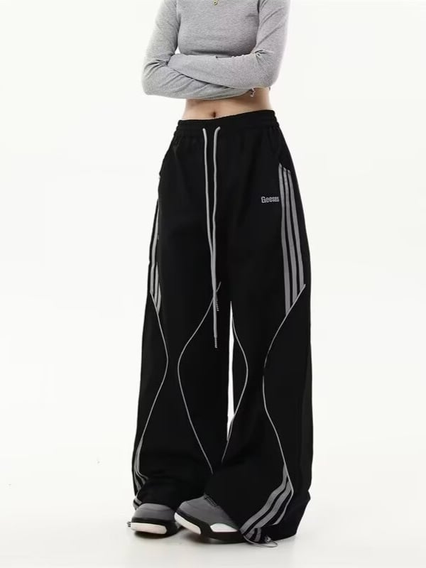 Ženske ravne casual hlače, Polyester 95%+, Srednji porast, Srednja debljina, Jesen 2024, Street fashion
