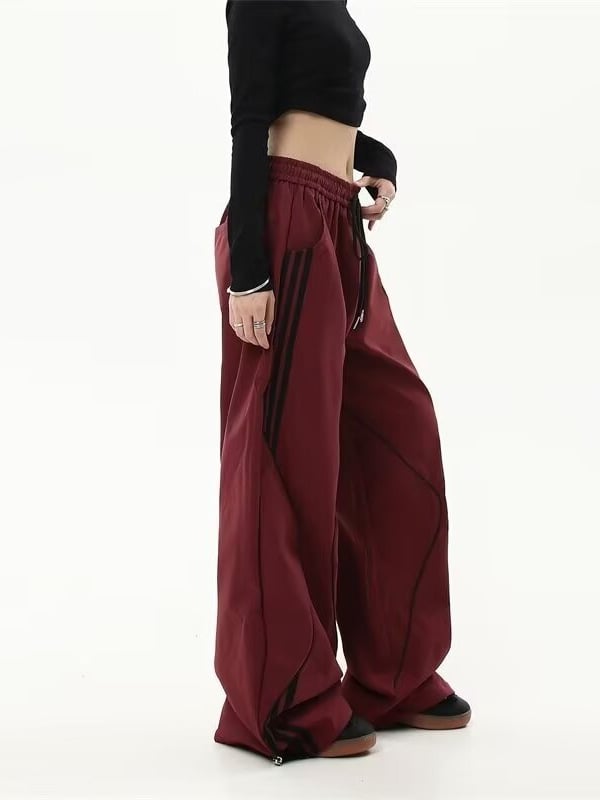 Ženske ravne casual hlače, Polyester 95%+, Srednji porast, Srednja debljina, Jesen 2024, Street fashion