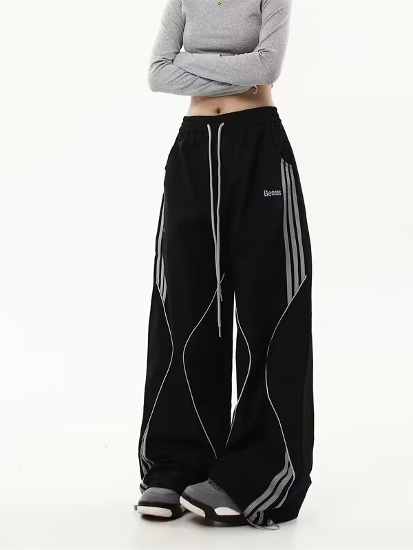 Ženske ravne casual hlače, Polyester 95%+, Srednji porast, Srednja debljina, Jesen 2024, Street fashion