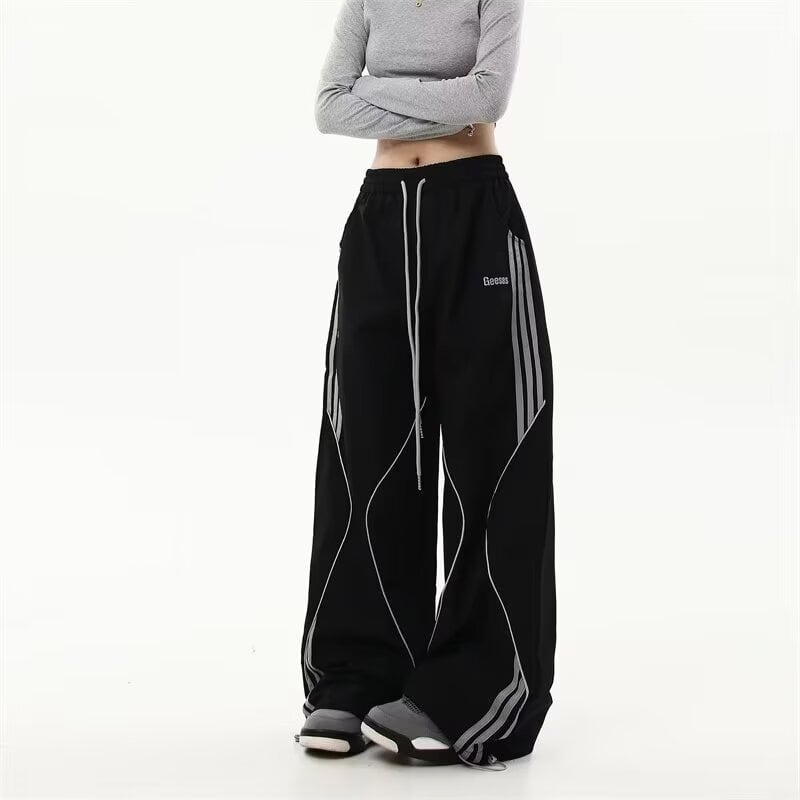 Ženske ravne casual hlače, Polyester 95%+, Srednji porast, Srednja debljina, Jesen 2024, Street fashion