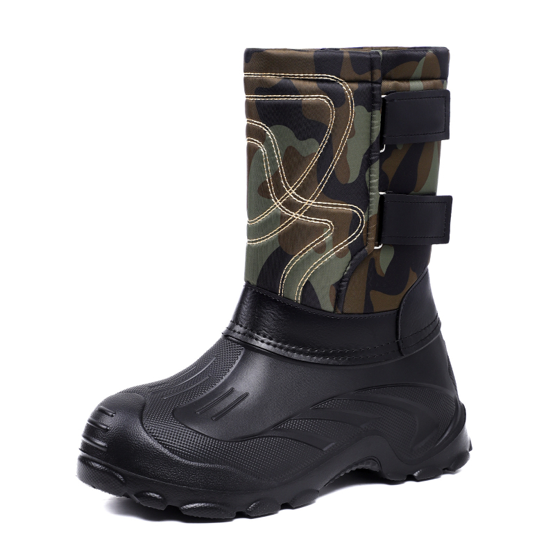 Vyrų sniego batai su aukštu viršumi, žieminiai atsparūs vandeniui, kamufliažo raštas, viršutinė dalis iš sintetinės odos