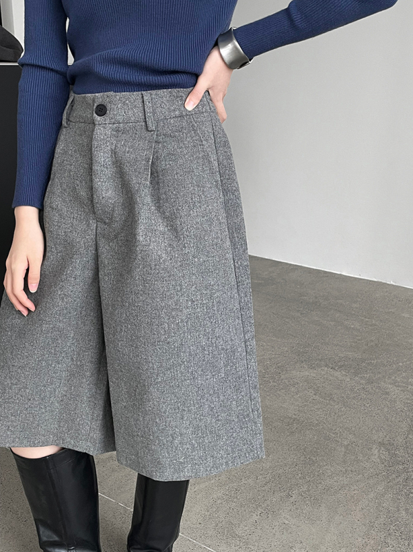 Ženske široke hlače od vunene smjese, visok struk, duljina 5/8, casual minimalistički stil