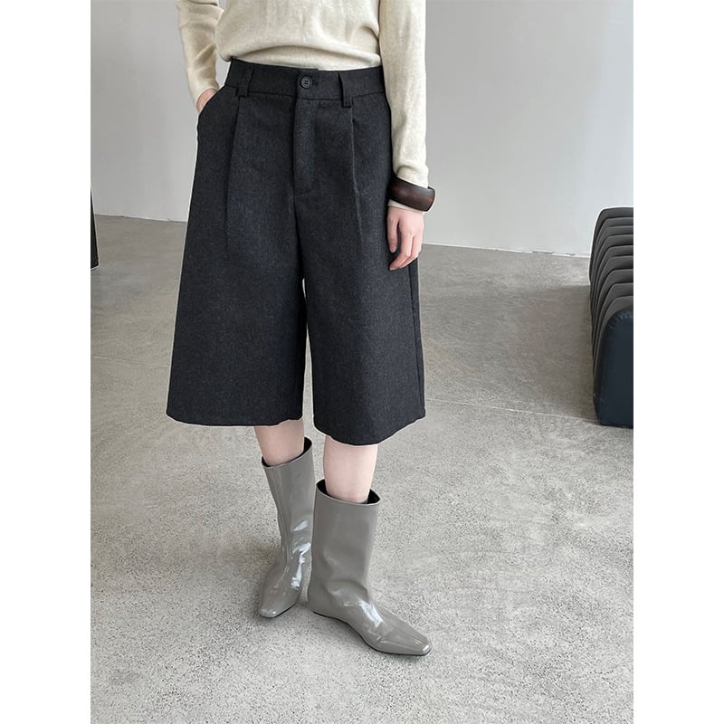 Ženske široke hlače od vunene smjese, visok struk, duljina 5/8, casual minimalistički stil