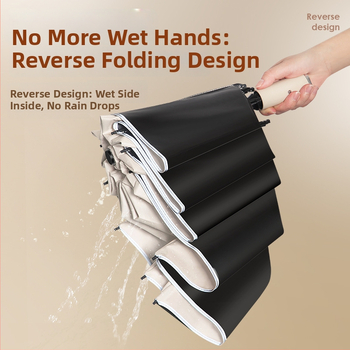 Automātisks trīsdaļīgs lietussargs ar 8 ribām, plastmasas kupols, alumīnija rokturis