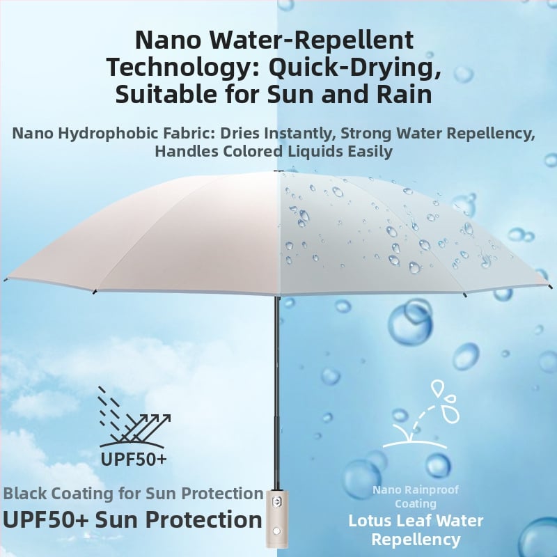 Automātisks trīsdaļīgs lietussargs ar 8 ribām, plastmasas kupols, alumīnija rokturis