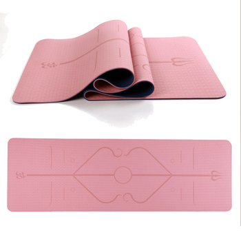 TPE joga podloga s dvobojnim linijama za poravnavanje, debljina 6 mm, protuklizna, za jogu, fitness, trčanje i ples, dimenzije 183 cm × 61 cm