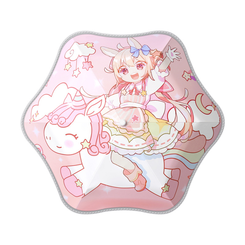 Детски автоматичен чадър за слънце и дъжд – 6-ламков фибърна конструкция, плат 190T виніл, UPF50+, пластмасова дръжка