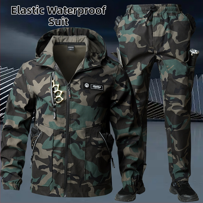 Unisex darba apģērbu komplekts ar kamuflāžu, ķīmisko šķiedru maisījums, elpojošs, izturīgs pret nolietojumu, pavasaris–rudens