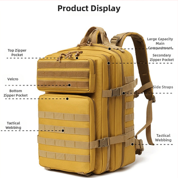 Taktiška žygio kuprinė - atspari vandeniui, atspari dėvėjimui, didelė talpa, oro pagalvės juostos, karinis maskavimas