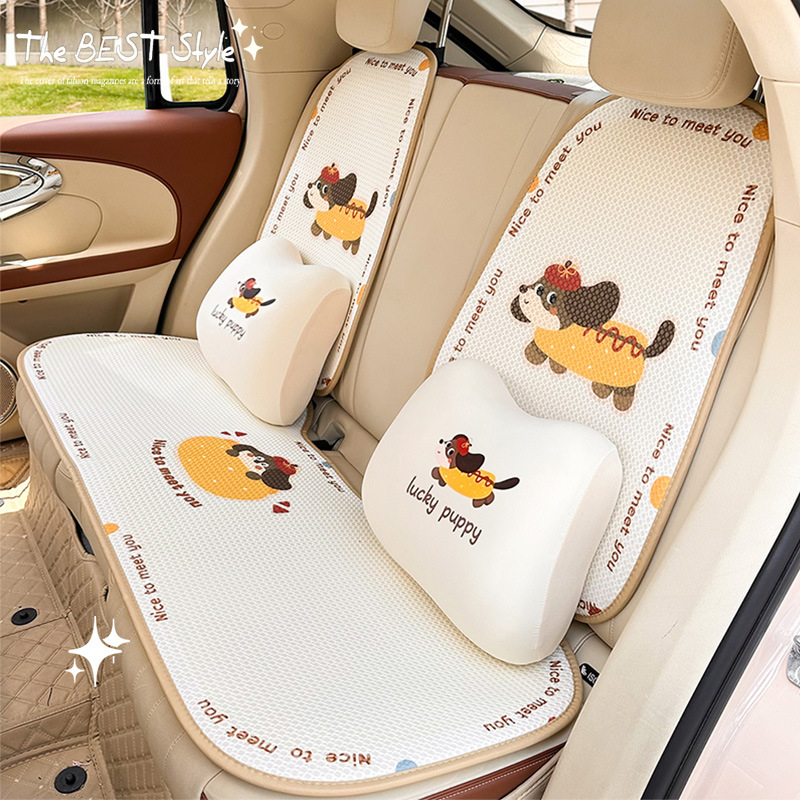 Κάλυμμα καθίσματος αυτοκινήτου - για όλες τις εποχές, χαριτωμένο σχέδιο κινούμένων σχεδίων, αναπνεύσιμο, επιφάνεια Ice Silk, γέμισμα σφουγγάρι, επίπεδο στυλ