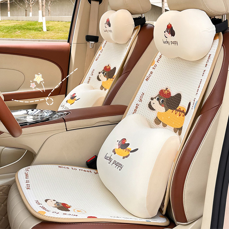 Κάλυμμα καθίσματος αυτοκινήτου - για όλες τις εποχές, χαριτωμένο σχέδιο κινούμένων σχεδίων, αναπνεύσιμο, επιφάνεια Ice Silk, γέμισμα σφουγγάρι, επίπεδο στυλ