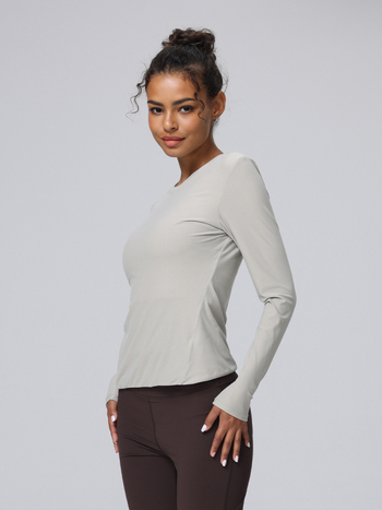 Ženski dugi rukav donji sloj majice za jogu i trčanje, tanak, visoka elastičnost, najlon smjesa 85% (Materijal: najlon smjesa 85%; Podstava: najlon smjesa 85%; Sezona: zima–proljeće–jesen; Pogodno za fitness)