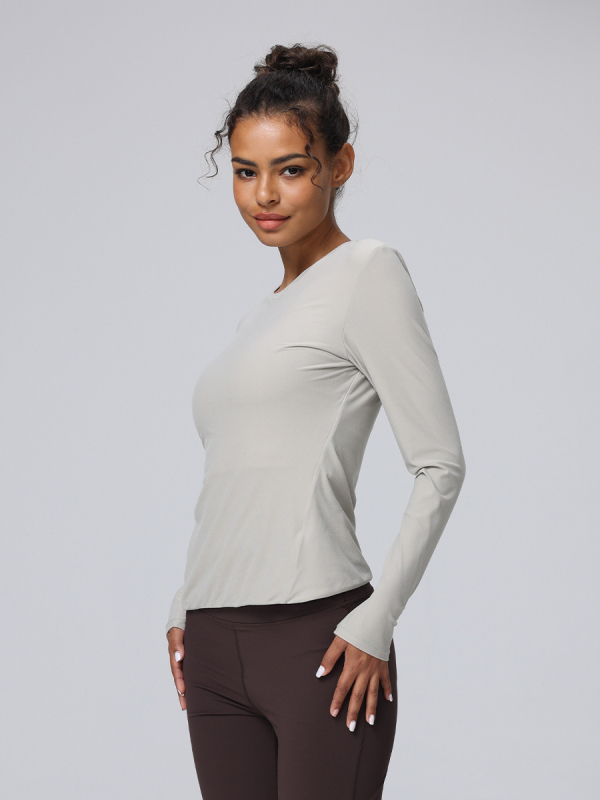 Ženski dugi rukav donji sloj majice za jogu i trčanje, tanak, visoka elastičnost, najlon smjesa 85% (Materijal: najlon smjesa 85%; Podstava: najlon smjesa 85%; Sezona: zima–proljeće–jesen; Pogodno za fitness)