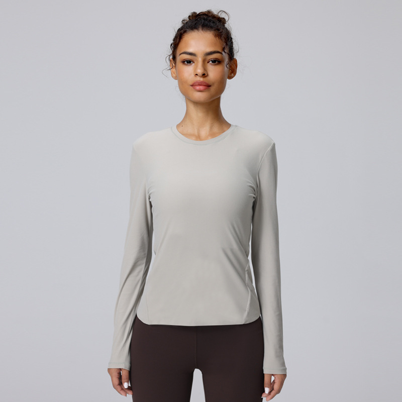 Ženski dugi rukav donji sloj majice za jogu i trčanje, tanak, visoka elastičnost, najlon smjesa 85% (Materijal: najlon smjesa 85%; Podstava: najlon smjesa 85%; Sezona: zima–proljeće–jesen; Pogodno za fitness)
