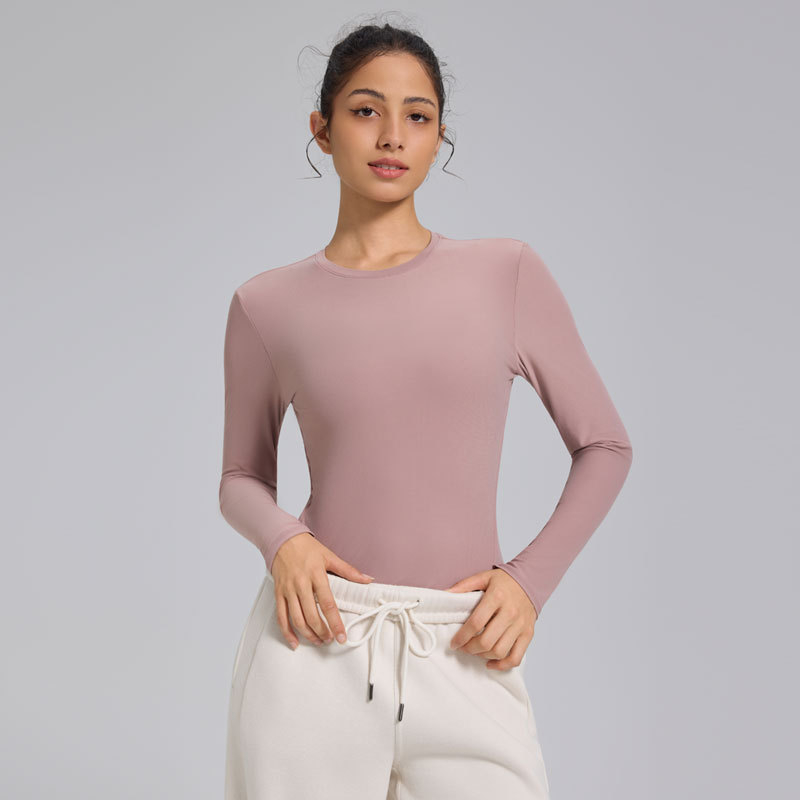 Ženski dugi rukav donji sloj majice za jogu i trčanje, tanak, visoka elastičnost, najlon smjesa 85% (Materijal: najlon smjesa 85%; Podstava: najlon smjesa 85%; Sezona: zima–proljeće–jesen; Pogodno za fitness)