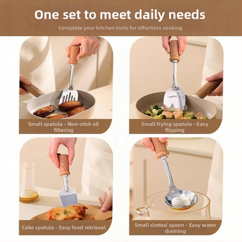 Virtuvės špatučių rinkinys su imitacine medžio rankena (Prekės ženklas: Platinum; Medžiaga: 201+410+PP; Funkcija: neprilimpančios paviršius; Stilius: senovinis, retro)