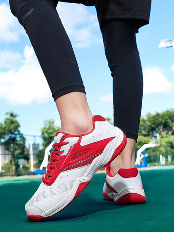 Unisex sportiniai bateliai badmintonui ir tenisui – kvėpuojanti tinklinė viršutinė dalis, karvių odos padas, EVA vidinė pagalvė, žemas viršus, elastinė užsegimo juosta