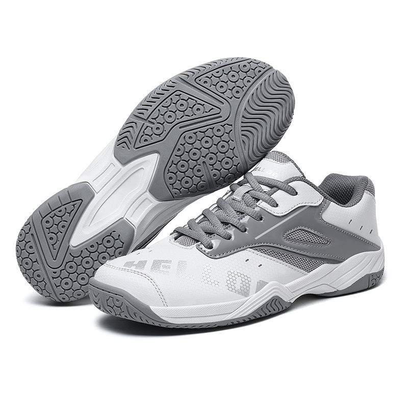 Unisex sportiniai bateliai badmintonui ir tenisui – kvėpuojanti tinklinė viršutinė dalis, karvių odos padas, EVA vidinė pagalvė, žemas viršus, elastinė užsegimo juosta