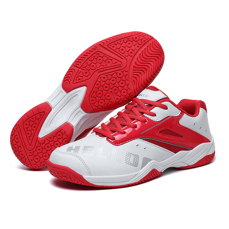 Unisex sportiniai bateliai badmintonui ir tenisui – kvėpuojanti tinklinė viršutinė dalis, karvių odos padas, EVA vidinė pagalvė, žemas viršus, elastinė užsegimo juosta