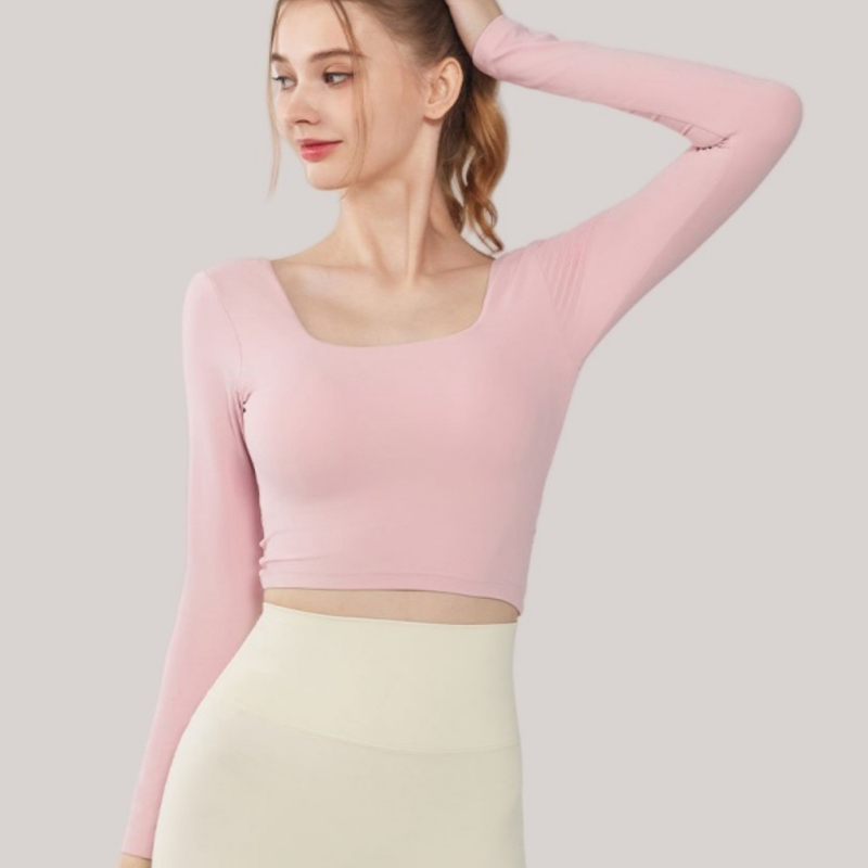 Ženski top za jogu s dugim rukavima, prozračan, uski kroj; materijal: Spandex; sastav materijala: 20%; podstava: Spandex; sastav podstav: 20%; model: MZ-214.
