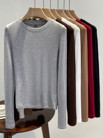 Damska majica s dugim rukavima od Tencel/Lyocell i vuna, jednobojni uzorak, elegantan gradski stil, uski kroj