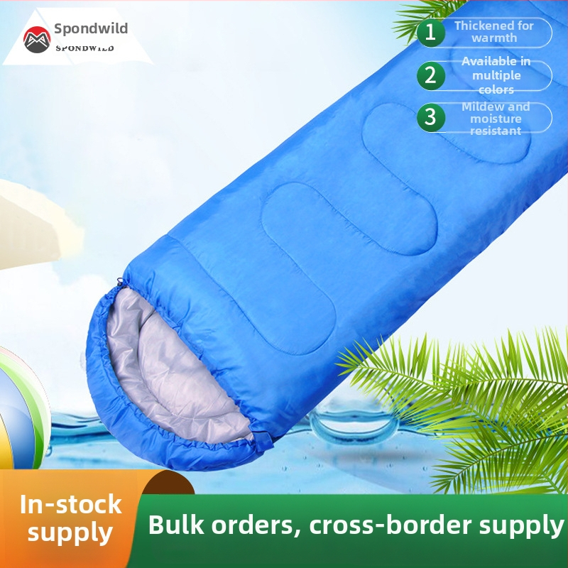 Ümbrise-tüüpi magamiskott täiskasvanutele, kogu aasta kasutamiseks, tühja puuvillase täidisega, polüester vooder, polüester-siinise materjal, kaal 2,5 kg