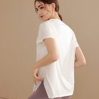 Ženski sport tops s opuštenim krojem, kratki rukav, za jogu i fitness, poliester-spandeks mješavina 80%/20%, 2024 izdanje