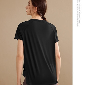 Ženski sport tops s opuštenim krojem, kratki rukav, za jogu i fitness, poliester-spandeks mješavina 80%/20%, 2024 izdanje