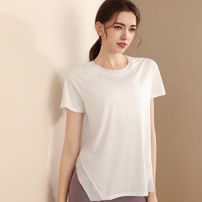 Ženski sport tops s opuštenim krojem, kratki rukav, za jogu i fitness, poliester-spandeks mješavina 80%/20%, 2024 izdanje