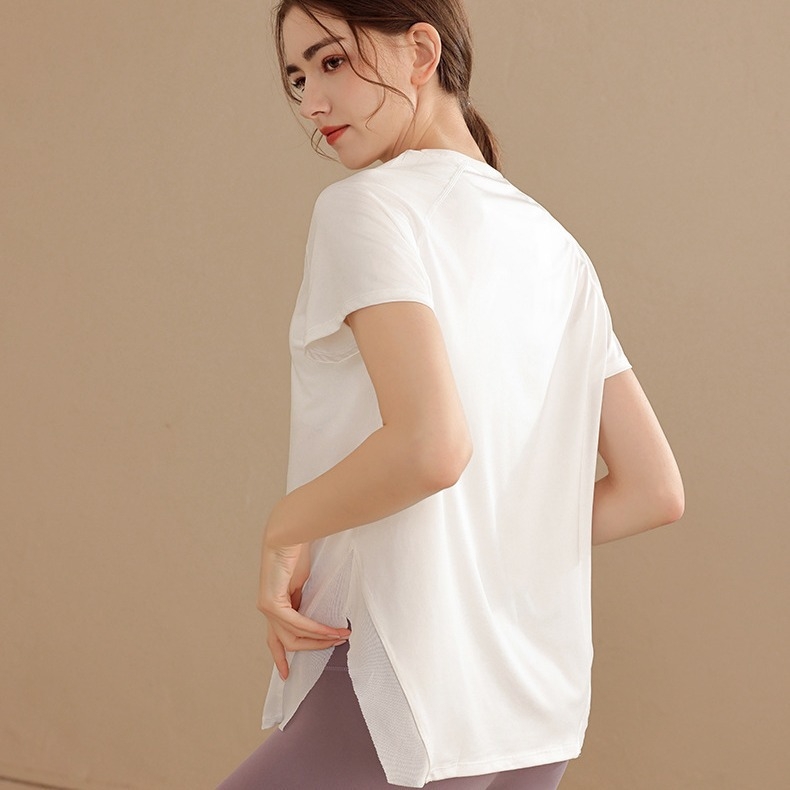 Ženski sport tops s opuštenim krojem, kratki rukav, za jogu i fitness, poliester-spandeks mješavina 80%/20%, 2024 izdanje
