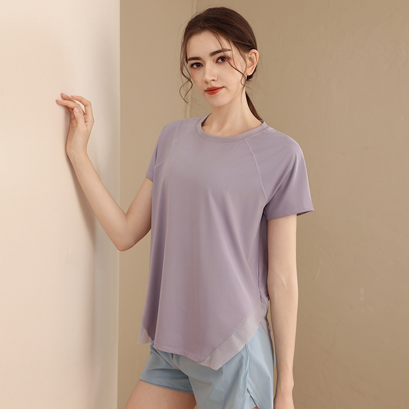 Ženski sport tops s opuštenim krojem, kratki rukav, za jogu i fitness, poliester-spandeks mješavina 80%/20%, 2024 izdanje