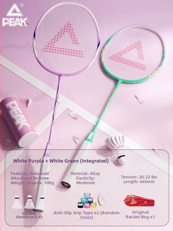 Peak badminton raketė, itin lengvas anglies pluošto rėmas, svoris 95–100 g, rankenos storis G4, raketės tipas: tiesus
